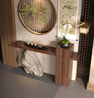 Console Moderne en Bois Massif avec Miroir, Finition Effet Pierre, Design Mural Étroit pour Entrées de Villas et Couloirs, Écologique
