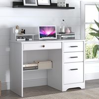 Mobilier de bureau à domicile, bureau blanc avec tiroirs, bureau d'ordinateur en bois pour étudiant, écriture, 4 tiroirs de rangement pour dossiers