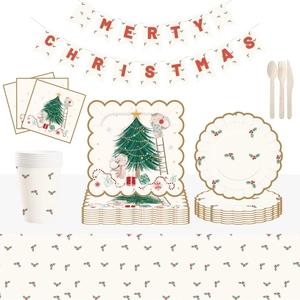 DAMAI Customized Christmas Party Supplies Disposable <b>Dinner</b> <b>Set</b> with Christmas Tree Printed Paper Plate Cup Napkin Tableware <b>Set</b> - Product Image 5