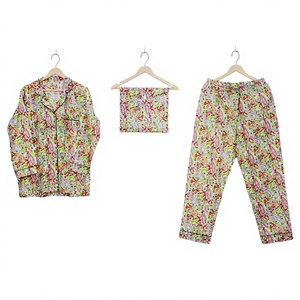 Nuevo Conjunto de Pijama de Algodón Satinado con Estampado Floral Indio para Mujer, Ropa de Dormir de Primavera/Verano, Estilo Boho Holgado, Mangas Largas, Secado Rápido - Product Image 1