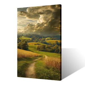 Tela eco-compatibile in stile realista supporta la pittura di paesaggio di dolci colline di campagna sentiero tortuoso campo di grano maturo chiaro - Product Image 3