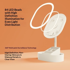 Светодиодное зеркало для макияжа с подсветкой, настольное, одностороннее, вращающееся на 360 градусов, зеркало «Принцесса» с отсеком для хранения, из АБС-пластика и стекла, для студенческого общежития, с подсветкой - Product Image 3