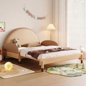 Letto per Bambini Estraibile di Design, Stile Minimalista, in Legno con Sponde di Sicurezza, Set Letto per Bambini Estensibile e Durevole in Pelle - Product Image 2