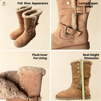 Bottes d'hiver en daim véritable pour femmes, doublées de laine véritable, mi-mollet, vente en gros d'usine