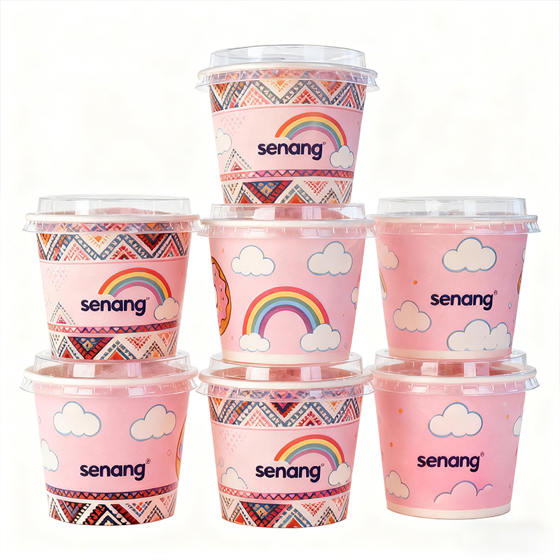 Senang02 Brand New Paper White Packaging Tub Packing Kraft Square Ice Cream Cup