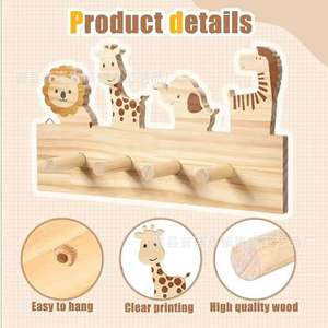 Wooden Cartoon Animal <b>Wall</b> Hook Rack For Kids Room Entryway <b>Hanging</b> <b>Storage</b> Easy Install - Product Image 4