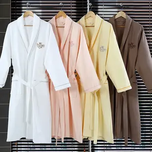 Penjualan Laris Mudah Disesuaikan 100% Katun Hotel Jubah Mandi dan Handuk Hotel dan Sandal Kimono Wafel Menenun Jubah Mandi