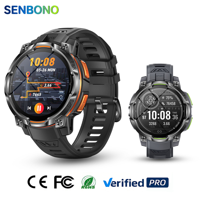 SENBONO KC108 Men's Smartwatch IP68 GPS Workout Route Fitness tracker Health Heart Rate Monitoring Compatible with Android/IOS