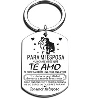 Porte-clés de couple en acier inoxydable gravé « Para Mi Esposa Te Amo », pendentif en forme de plaque militaire, cadeau de Saint-Valentin pour femme, cadeau de mariage pour couple