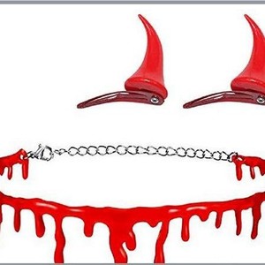 Ensemble collier et cornes de démon en plastique TPR rouge, accessoires de costume d'Halloween, accessoire de cosplay unisexe pour fête - Product Image 1