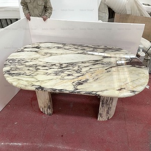 Nuevo diseño de muebles hechos a mano púrpura <span class=keywords><strong>venas</strong></span> mármol mesa de lujo grande Italia Calacatta Viola mármol mesa de comedor - Product Image 2