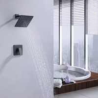 Robinet de douche à effet pluie en laiton noir mat à fonction unique contemporain Poignée carrée Vanne en céramique Core Pause Jet Soft Hotels