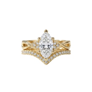 Marquise Cut Lab Grown Diamond Engagement Ring Set 10K 14K 18K Yellow Gold DEF VVS Custom <b>Wedding</b> Jewelry - Product Image 1