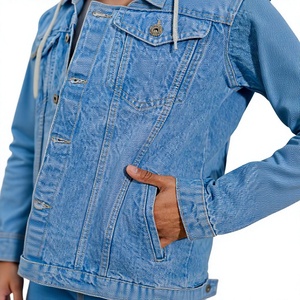 Men's <b>Light</b> Blue Denim Jacket Hood Embroidered Regular Fit Button Closure Stonewashed Cotton Casual High Street Autumn Style - Product Image 2
