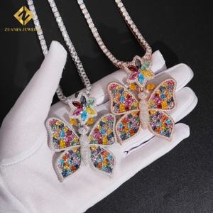 Nuevo Colgante de Mariposa con Moissanita de Color, Plata de Ley 925, Moissanita VVS con Efecto Hielo, Joyería que Pasa el Test de Diamantes - Product Image 1