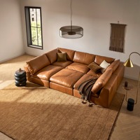 Canapé modulaire en cuir véritable de luxe nordique en forme de L, 7 places, avec mousse haute densité pour salon