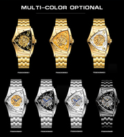 Montre-bracelet mécanique squelette automatique pour homme, modèle 8243 Unique China, bracelet en acier inoxydable, résistante à l'eau avec triangle, pour usage professionnel
