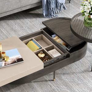 Tables basses <span class=keywords><strong>en</strong></span> <span class=keywords><strong>verre</strong></span> avec <span class=keywords><strong>pieds</strong></span> <span class=keywords><strong>en</strong></span> métal modernes de style ovale gris pour le salon - Product Image 4