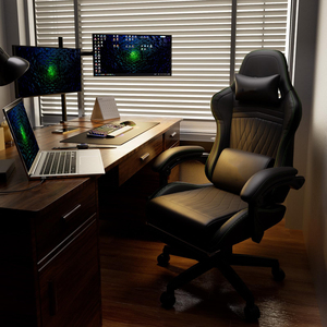 Silla de juego <span class=keywords><strong>Razer</strong></span> negra y verde, altavoces de masaje, silla de edición de carreras de cuero PU, silla de juego Cadeira con reposapiés - Product Image 1