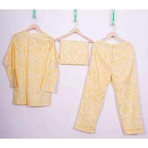 Ensemble pyjama femme en coton avec pantalon et chemise, taille élastique, imprimé à la main, respirant, pour l'automne, léger et confortable pour la nuit - Product Image 4