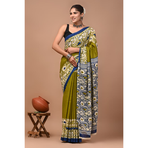 Sari de Algodón Mulmul Estampado con Blusa a Juego, Sari de Algodón Mulmul Ligero y Elegante - Cómodo para Uso Diario - Product Image 1