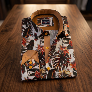 Chemise pour homme décontractée à col carré, imprimé floral marron, 100% coton, respirante, anti-rides, grande taille - Product Image 3