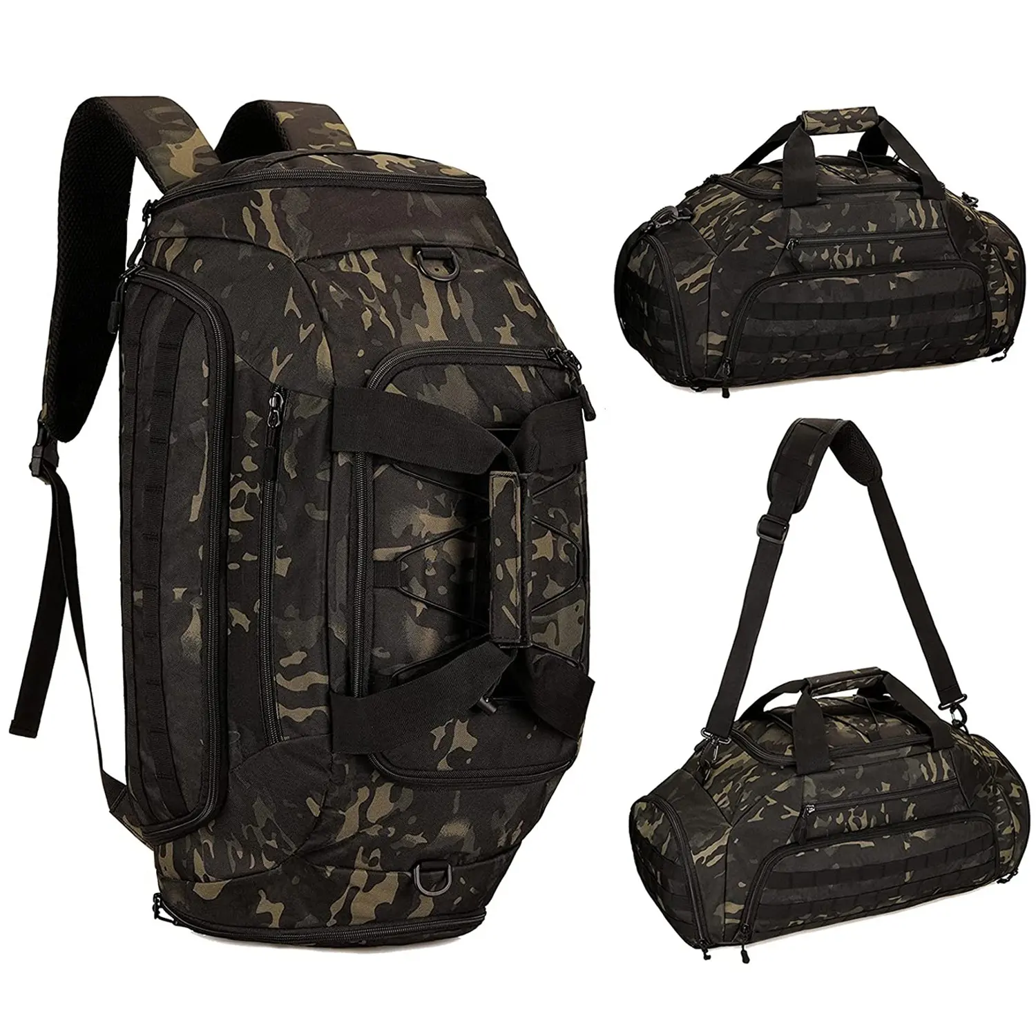 Tactical Duffle Backpack 45L Camouflage Sports Duffel Bag Backpack with Shoe Compartment Convertible Molly Backpack Custom