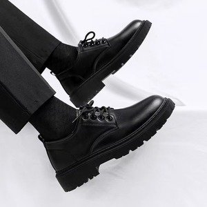 Zapatos de Vestir Estilo Británico para Hombre, Negros, Punta Ancha, Suela Elevada y Suave, Impermeables, Casuales y Formales - Product Image 4