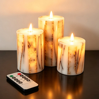 Juego de Velas LED al por Mayor, 3x4, 5 y 6 Pulgadas, Cera de Parafina con Efecto de Corteza Real, Mecha Parpadeante, Luz Blanca Cálida, Decoración para el Hogar, Regalo