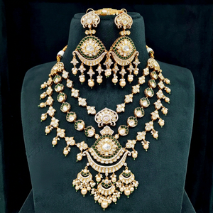 05497Kundan bridal <b>Necklace</b> and Earrings <b>Set</b> Gold Plated <b>Pearl</b> Beaded Floral Pendant <b>Set</b> for Jewelry Wedding - Product Image 1