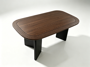 Juego de Mesa y Sillas de Comedor Ash T52 de Dos Colores, Tablero Ovalado <span class=keywords><strong>con</strong></span> Bordes Curvos, Grabado <span class=keywords><strong>con</strong></span> Patrones de <span class=keywords><strong>Diamantes</strong></span> y Columna Negra - Product Image 2