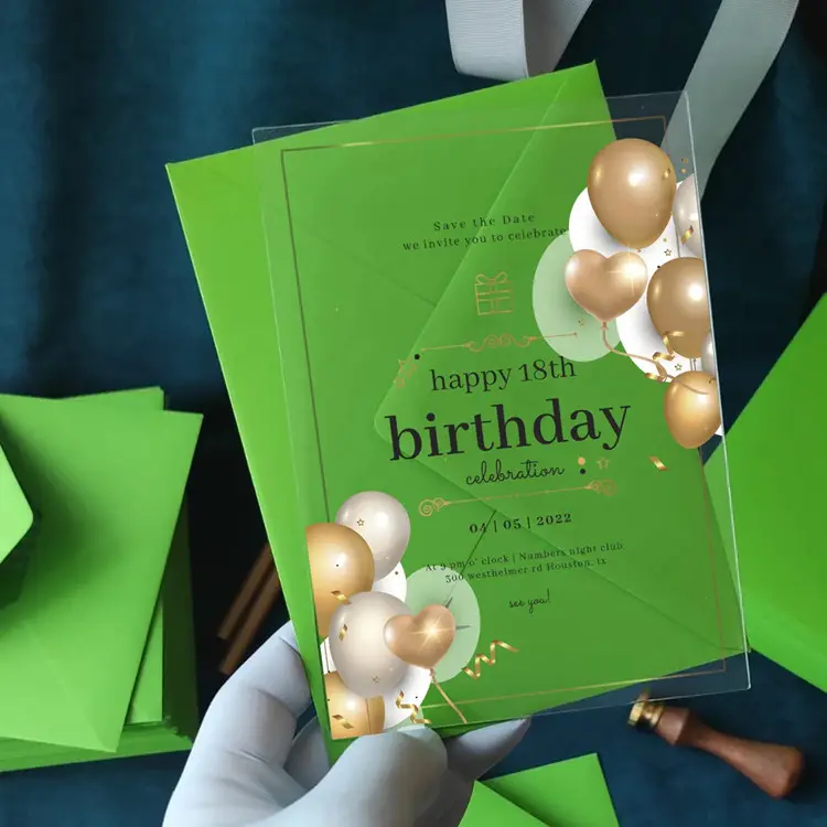 Tarjeta de invitación de cumpleaños para niños, de lujo, transparente, acrílica