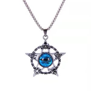 Collier Hip Hop rétro avec pendentif œil turc bleu pentacle, œil <span class=keywords><strong>du</strong></span> <span class=keywords><strong>diable</strong></span>, crâne magique punk, pop - Product Image 1