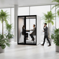 Cabina de Oficina Insonorizada Comine, Sofá Esquinero de Tela con Respaldo Alto, Estructura Moderna de Aleación de Aluminio, Iluminación LED, Venta Caliente
