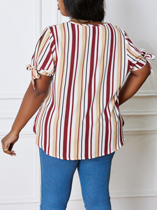 Camicette da donna taglie forti nuove <span class=keywords><strong>con</strong></span> stampa tinta unita top primavera estate Casual elegante da adulti <span class=keywords><strong>con</strong></span> spalle scoperte a manica <span class=keywords><strong>corta</strong></span> <span class=keywords><strong>con</strong></span> <span class=keywords><strong>nodo</strong></span> di canapa - Product Image 2
