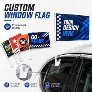 <b>Car</b> Window Flag Custom Design <b>Clip</b> On Mount Polyester Banner Sports Event Auto Parade Promotional Display Bulk Wholesale - Product Image 1