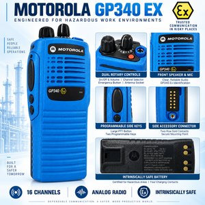 Radio portable analogique <span class=keywords><strong>Motorola</strong></span> GP340 EX ATEX VHF UHF pour zones dangereuses, <span class=keywords><strong>talkie</strong></span>-<span class=keywords><strong>walkie</strong></span> 5 tons pour les équipes pétrolières, gazières et chimiques - Product Image 1