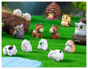In miniatura 3D animale cartone animato modello di foresta fata decorazione in resina artigianale casa di cervi scoiattolo mucca criceto gufo figurine - Product Image 4