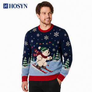 <span class=keywords><strong>Pull</strong></span> en tricot d'hiver Alpine Ski Bear pour <span class=keywords><strong>homme</strong></span>, col rond personnalisé en jacquard de Noël - Product Image 1