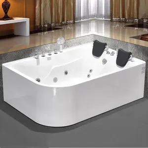 Thiết kế mới trong nhà góc Acrylic massage bồn tắm cho 2 người lớn với gối và máy bay phản lực massage trong phòng tắm