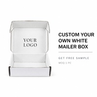 Boîtes d'expédition en carton ondulé blanc personnalisées avec logo et slogan noirs pour cosmétiques, vêtements, électronique, cadeaux, fermeture à languette, vente en gros