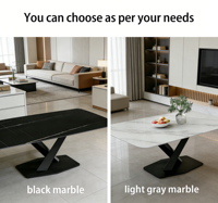 Table à Manger Rectangulaire Design Moderne de Luxe Italienne Noire Complète Nordique en Céramique Plateau en Marbre pour Salle à Manger et Restaurant