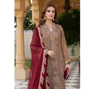 Costumes pour femmes en chiffon brodé de luxe, 3 pièces, non cousus / cousus - Product Image 4