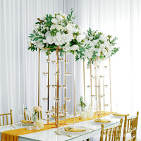 Porte-bougie en métal doré de 90 cm, décoration de mariage, centre de table, candélabre, support à fleurs avec coupe en verre, décoration de fête de mariage
