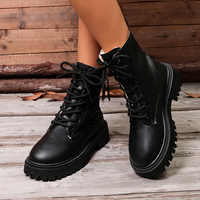 Bottes à lacets à double fermeture éclair pour femmes, plateforme épaisse, semelle à crampons, bout rond, en cuir PU, bottes de combat noires et crème