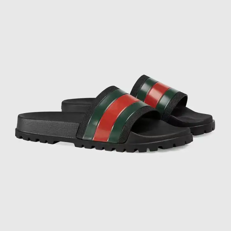 Pas cher prix bande rouge et vert pantoufles de luxe grande taille concepteur extérieur sandales casual plage toboggan pantoufles pour et hommes