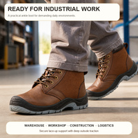 Bottes de sécurité en cuir Crazy Horse, embout en acier, résistantes aux perforations, antidérapantes et résistantes à l'huile, semelle PU double densité EN ISO 20345