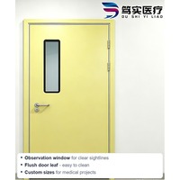 Porte battante hermétique pour hôpital, simple battant, avec fenêtre d'observation, poignée à levier encastrée et serrure