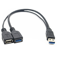 Konverter adaptor pengisi daya ekstensi USB 3.0 1 hingga 2 kabel data pria ke wanita