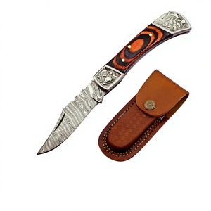 Cuchillo Plegable de Uso Industrial de la Mejor Calidad 15N20 1095 Damasco con Mango de Madera Pakka, Hoja con Punta de Clip y Logotipo OEM Personalizado - Product Image 1